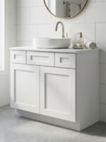 Shaker 48 Inch Vanity Cabinet with Drawers featuring soft-close hardware