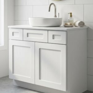 Shaker 48 Inch Vanity Cabinet with Drawers featuring soft-close hardware